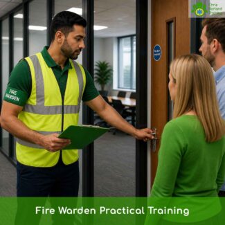 Trainer demonstrates the key principles of being a fire warden or fire marshal
