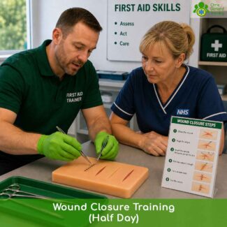 A half-day wound closure course covering assessment, irrigation, and closure using wound closure strips, surgical adhesive and staples. For registered healthcare professionals and others.