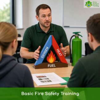Trainer demonstrates the basic principles of fire safety