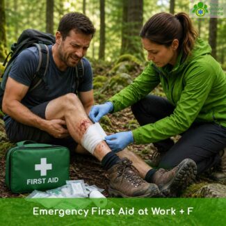 Emergency First Aid at Work +F via blended learning: 2 hours online pre-learning plus 6 hours in the classroom. For low-risk work on Forestry England land. Ofqual option available