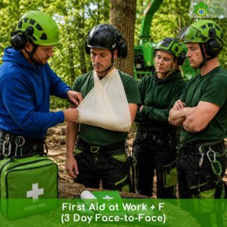 A 3-day First Aid at Work +F (FAW+F) course for high-risk work on Forestry England land. Covers the full FAW syllabus plus the Forestry Commission's PPG59 elements, including hypothermia, catastrophic bleeding and Lyme disease. Ofqual option available.